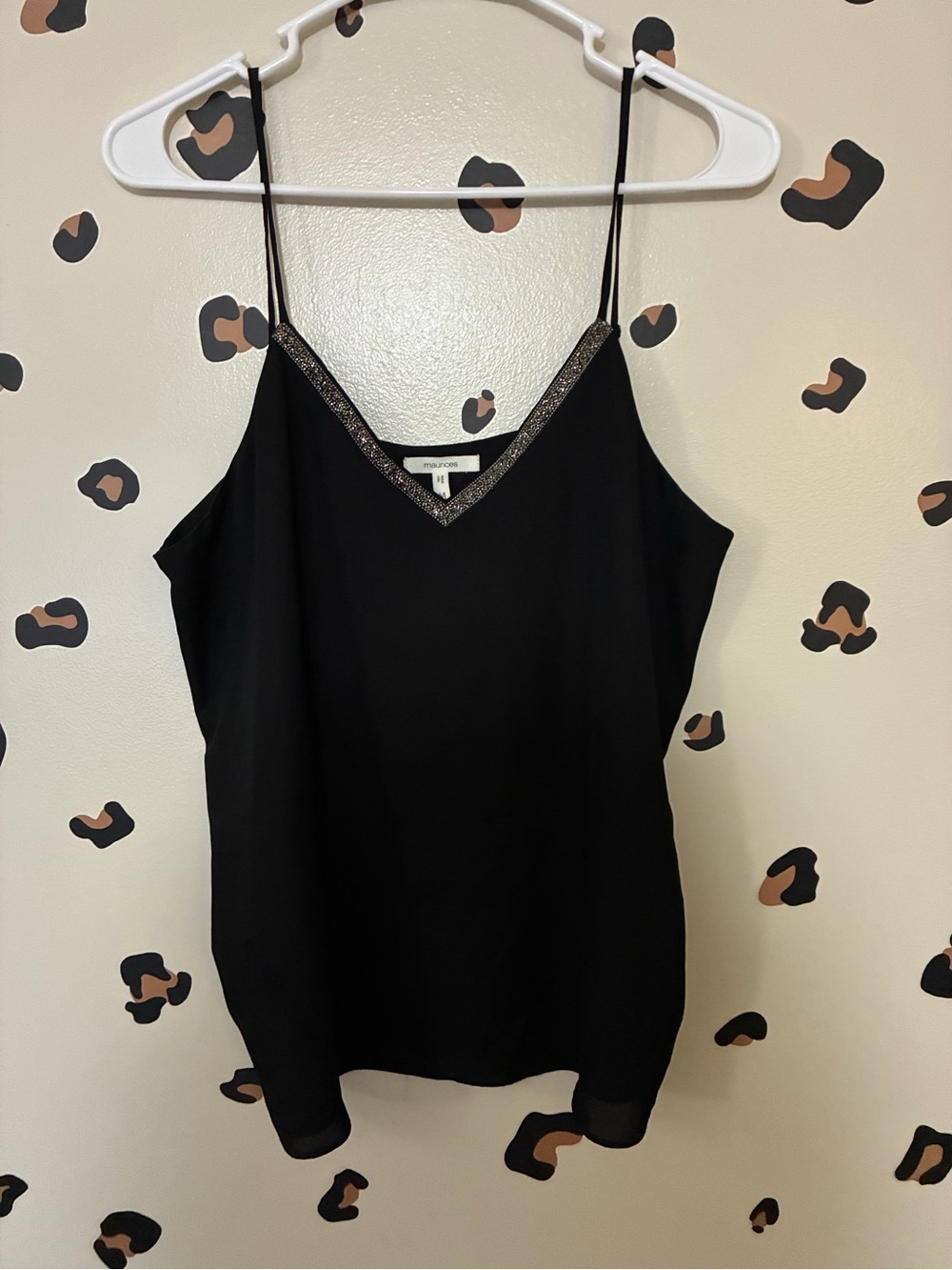 Black V-Neck Spaghetti Strap Cami with Metallic Trim